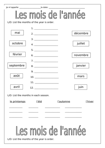 FRENCH - The Four Seasons - Les Quatre Saisons - Worksheets | Teaching ...