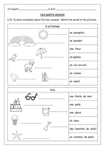 FRENCH - The Four Seasons - Les Quatre Saisons - Worksheets | Teaching ...