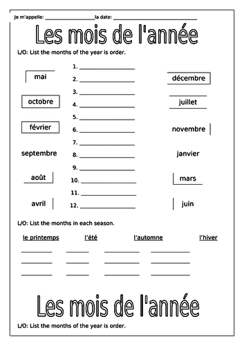 FRENCH - The Four Seasons - Les Quatre Saisons - Worksheets | Teaching ...