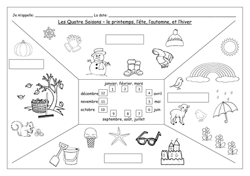 FRENCH - The Four Seasons - Les Quatre Saisons - Worksheets