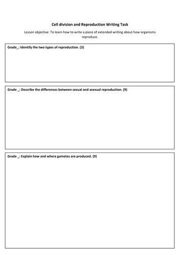Sexual and Asexual Reproduction - Extended Writing Task | Teaching ...