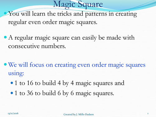 Step by step approach to creating magic square | Teaching Resources