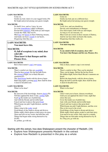 Macbeth: Act 3 GCSE 9-1 style examination questions (with modern translations)