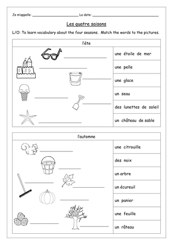 FRENCH - The Four Seasons - Les Quatre Saisons - Worksheets | Teaching ...