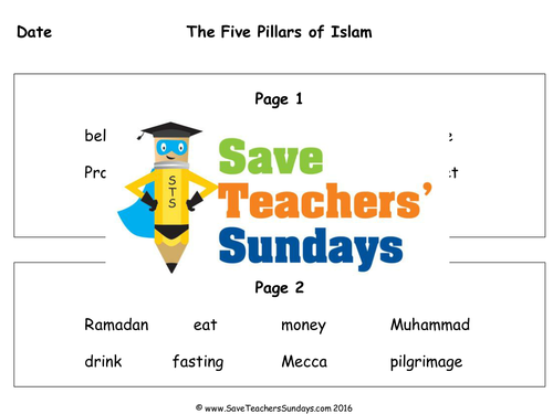 The Five Pillars of Islam KS1 Lesson Plan, Worksheets and Plenary