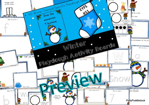 Winter Themed Play Dough Activity Boards for Early Years and KS1