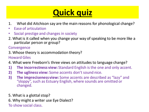 AQA English Language Language Change Revision quiz and worksheets.