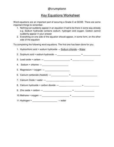 GCSE Core Science - Chemistry key equations