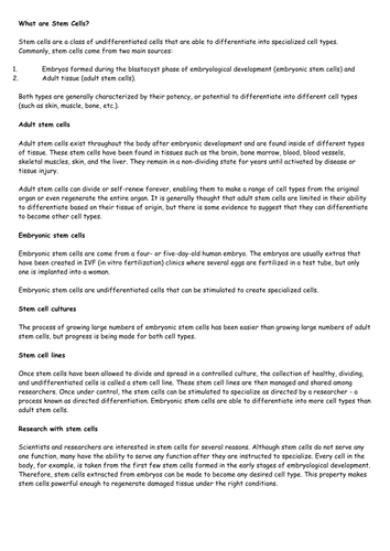 Lesson 4 Stem cells | Teaching Resources