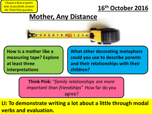 AQA Poetry Cluster - Love and Relationships: Mother, Any Distance