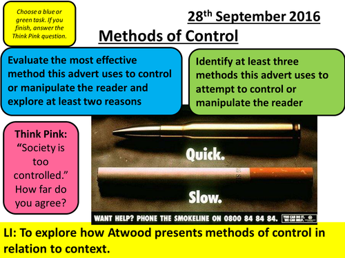 Full PowerPoint Lesson - A Handmaid's Tale: Methods of Control (AO2 ...