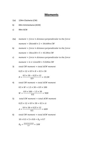 Answers and worked solutions to the A-level moments booklet