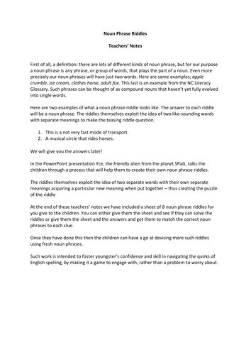 Noun Phrase Riddles | Teaching Resources