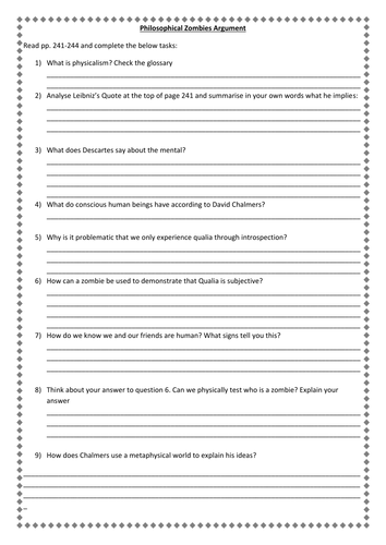 Chalmers Philosophical Zombies Student Worksheet