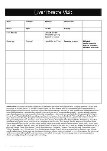 GCSE Live Theatre Visit worksheet | Teaching Resources