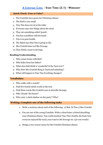 A Christmas Carol - Stave 3 - Cratchit Christmas | Teaching Resources