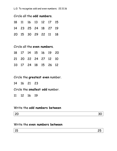 year 2 odd and even numbers worksheets differentiated 3 ways teaching resources