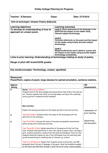 Nothing's Changed GCSE Unseen Poetry Lesson (EDEXCEL New Specification ...