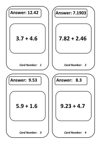 Decimal Addition Treasure Hunt Activity