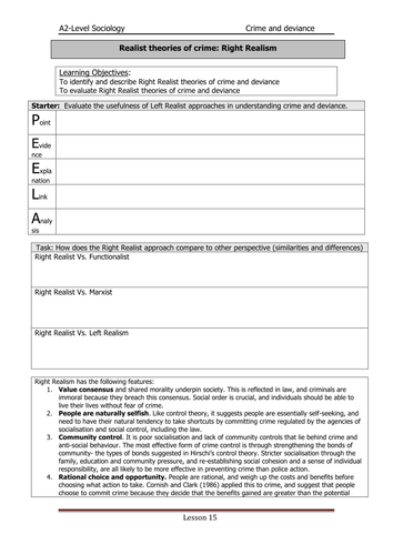 Lesson 15- Right Realism 1of2- A Level sociology AQA, Crime and Deviance