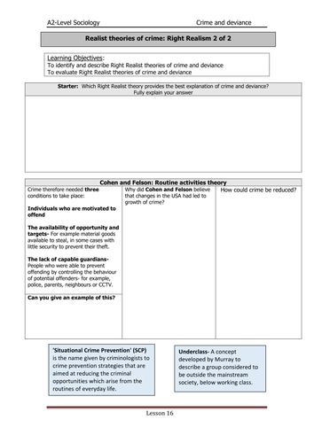 Lesson 16- Right Realism 2of2- A Level sociology AQA, Crime and Deviance