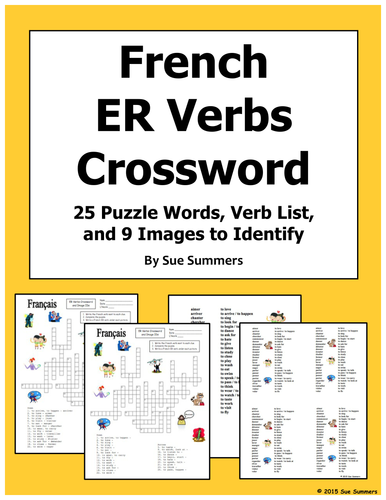 French ER Verbs Crossword Puzzle, Image IDs, and Verb Lists