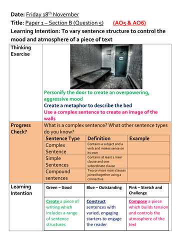 Descriptive writing - varying sentence structure for effect