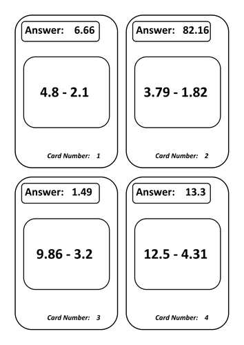 Decimal Subtraction Treasure Hunt Activity