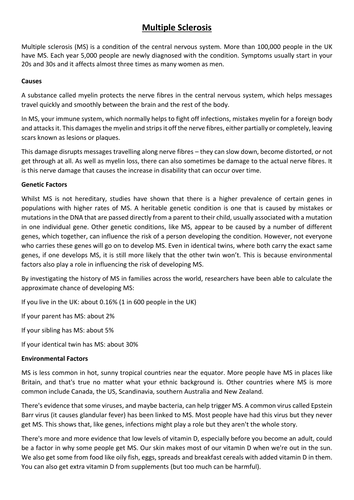 New GCSE - Nervous system disorders comprehension