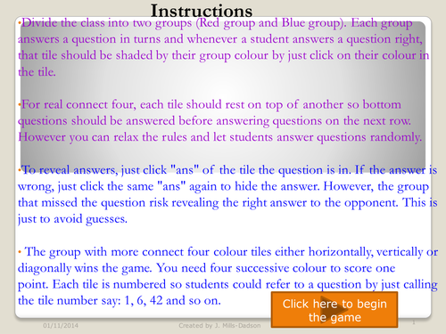 Connect 4 Game on Expanding brackets, Equations, Directed numbers, fractions and percentages