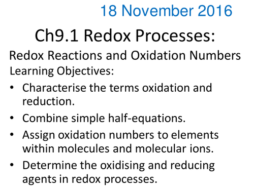 Redox Assigning Oxidation Numbers and Combining Half-equations