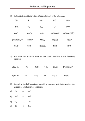 Redox Assigning Oxidation Numbers and Combining Half-equations ...