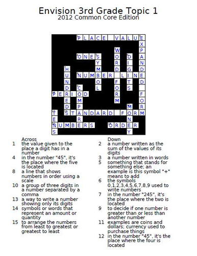 enVision 3rd Grade Common Core 2012 Crossword Puzzles Topics 1-16