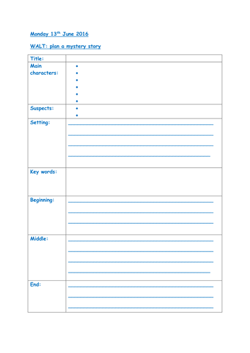 Mystery Story planning sheets - differentiated. | Teaching Resources