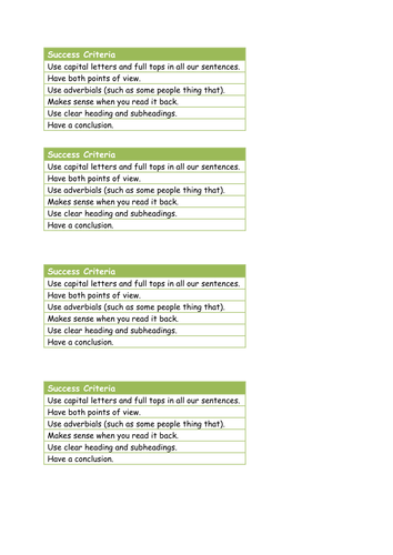 success criteria for oral presentation ks2