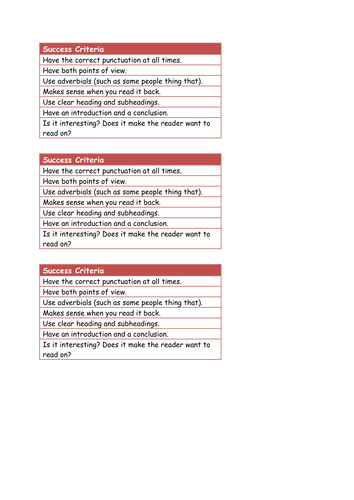 Discussion Texts - Success Criteria - Differentiated. KS2