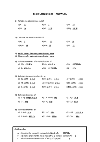 Mole Calculations - differentiated worksheets to keep every child ...