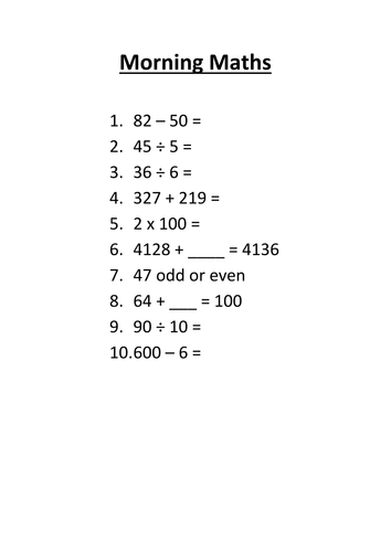 Morning maths activities - year 2/3/4 depending on ability - 34 sessions = Autumn 2