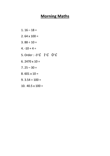 Morning maths activities - year 2/3/4 depending on ability - 33 sessions = Spring 2