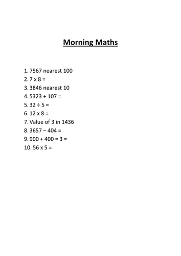 Morning maths activities - year 2/3/4 depending on ability - 29 sessions = Summer 1