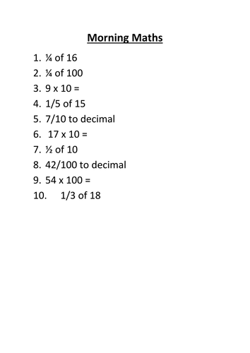 Morning maths activities - year 2/3/4 depending on ability - 19 sessions = Summer 2