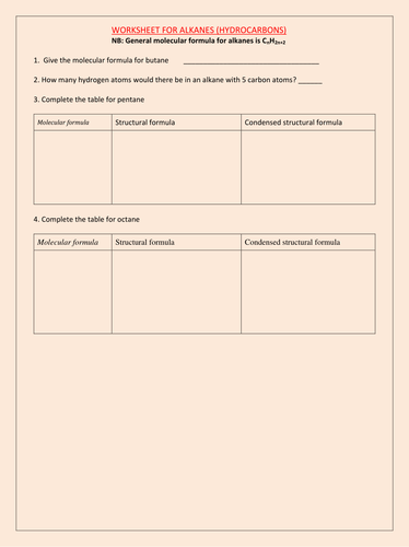 ALKANES WORKSHEET WITH ANSWERS | Teaching Resources