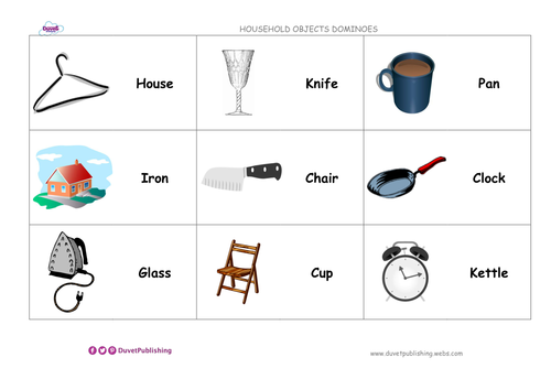 English Vocabulary Dominoes - Household Items