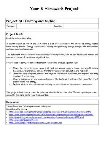 Physics Homework Projects - Year 8 and 9