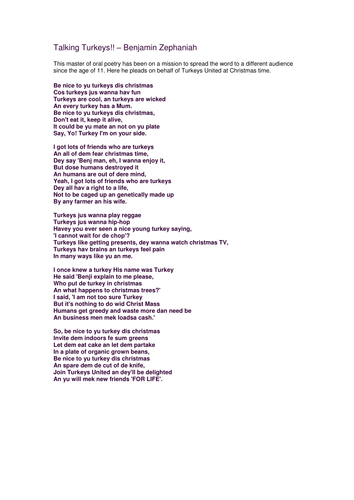 Interview Lesson Benjamin Zephaniah Talking Turkeys KS3 Christmas ...