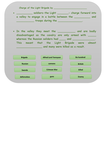 Charge of the Light Brigade 9-1 AQA Conflict