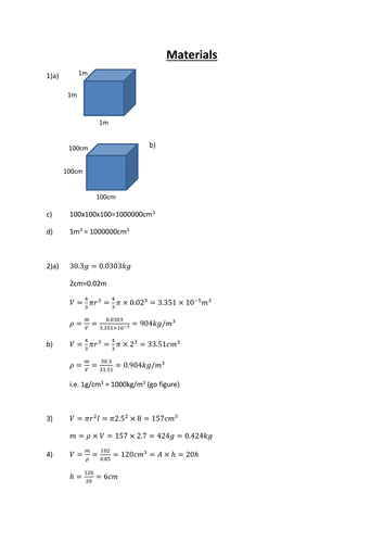 Answers and worked solutions to the materials booklet.