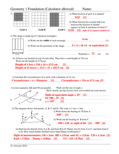 Maths: 12 Foundation and Higher Geometry homework or revision papers for 14 to 16 year olds