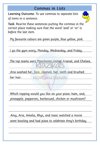 commas-in-a-list-worksheet