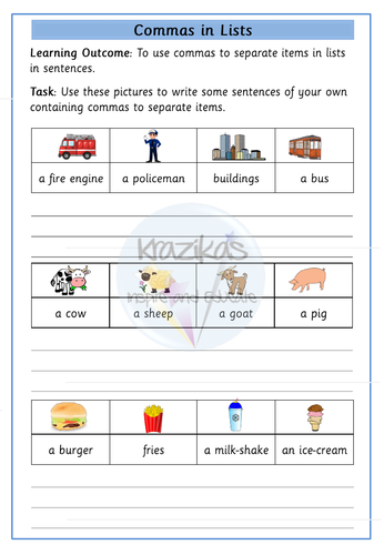 Commas In Lists | Teaching Resources